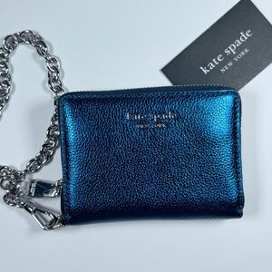 Kate Spade Natasha Metallic Navy Leather Chain
Compact Wallet Wristlet